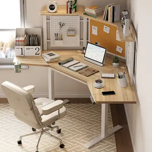 Hooye Modern Office Desk Dual Motor Height Adjustable Anti Collision Computer Desk Half Round Writing Desk