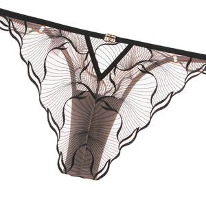 Сексуальные женские ультратонкие прозрачные трусики-стринги с вышивкой и кружевом в клетку, низкая посадка, нейлон, хлопок, дышащая вставка - Product Image 4