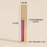 Rouge à lèvres liquide mat à marque privée, waterproof, longue tenue, végétalien, gloss de luxe en tube carré doré, maquillage en gros