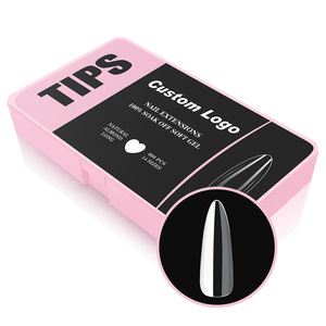 Bộ móng tay giả dạng gel trong suốt, nhãn hiệu riêng, thiết kế độc đáo, chất liệu PMMA mềm, kiểu dáng móng nhọn, phủ kín, 14 kích cỡ - Product Image 1