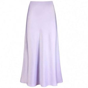 Jupe longue trapèze K2113 en satin d'acétate, taille haute, amincissante, coupe sirène, couleur unie, tricotée, respirante, pour femme, fabriquée aux États-Unis - Product Image 2