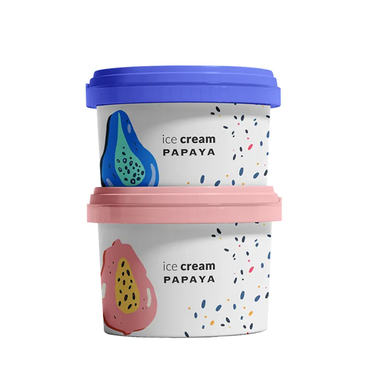 冷凍安全アイスクリームカップカスタマイズされた色のロゴ印刷リサイクル可能な蓋付き<span class=keywords><strong>アイスクリーム浴槽</strong></span>