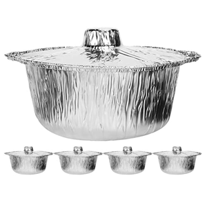 Recipientes Redondos Desechables de Papel de Aluminio de Grado Alimenticio Ecológicos con Tapa, Caja de Aluminio para Arroz, Cazuela y Olla Redonda de Aluminio - Product Image 1