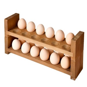 Double-layer egg <b>tray</b> rack, farmhouse kitchen refrigerator wooden fresh egg rack, stackable storage <b>basket</b>, shelf - Product Image 5