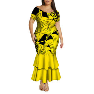 ชุดเดรสยาวทรงเมอร์เมดสองชั้น คอวีลึกแบบเปิดไหล่ ลายพิมพ์สไตล์ฮาวาย ผลิตใหม่จากโรงงาน ขายส่ง รับสั่งทำ - Product Image 4