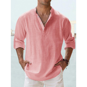 Chemise décontractée pour homme à col carré vintage, double boutonnage, 100 % lin, respirante, séchage rapide, écologique, anti-rétrécissement, pour l'été - Product Image 3