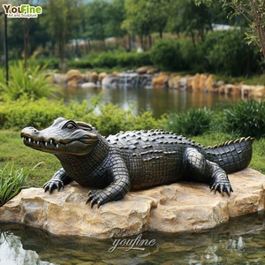Statue de jardin en métal grandeur nature crocodile en bronze près de <span class=keywords><strong>la</strong></span> <span class=keywords><strong>rivière</strong></span> sculpture - Product Image 1