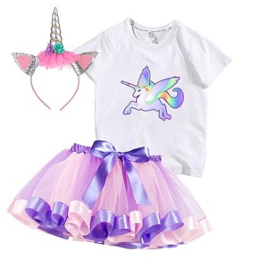 Set di abbigliamento per magliette di compleanno neonate colorate danza a strati 7 anni vestito da ragazza panini-008 - Product Image 3