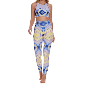 Conjunto de yoga de 2 piezas para mujer, reversible, con estampado floral y paisley, espalda cruzada, cuello redondo, cintura alta, sujetador deportivo sin costuras y leggings delanteros. - Product Image 1