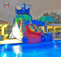 WINWAYTOYS Toboggan aquatique gonflable géant en PVC écologique, design palmier - Toboggan de piscine à double voie pour fête estivale en extérieur