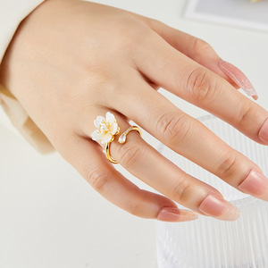 Flower Pearl Open <b>Ring</b> <b>Adjustable</b> Gold Plated Wedding Jewelry R12867 - Product Image 2