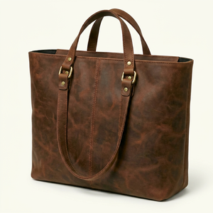 Sac fourre-tout en cuir véritable marron résistant à l'eau avec chaînes, couleur unie, grande capacité, sac à bandoulière zippé - Product Image 1