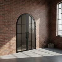 Portes en acier françaises avec vitrage arqué en fer forgé et grilles