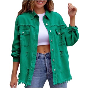 2024 <span class=keywords><strong>Veste</strong></span> en <span class=keywords><strong>jean</strong></span> décontractée à manches longues pour femmes avec poches - Product Image 6