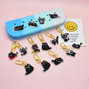 Porte-clés chat noir mignon en PVC, pendentif animal de dessin animé en résine souple, breloque de sac, porte-clés pour femmes et filles, cadeau souvenir esthétique, vente en gros - Product Image 3