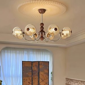 Lámpara de Techo Redonda de Estilo Vintage para Sala de Estar, con Acabado en Madera de Nogal, 6, 8 o 10 Cabezales LED, Lámpara de Techo Multicabezal, Iluminación para el Hogar - Product Image 2