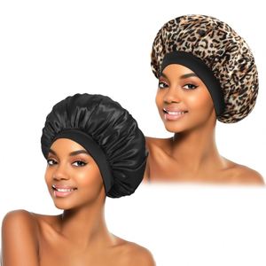 Nouveaux bonnets en satin à bord large, bonnets de nuit en polyester, foulards à haute élasticité, chapeaux de beauté pour la coiffure et les soins capillaires, bonnets pour femmes - Product Image 1
