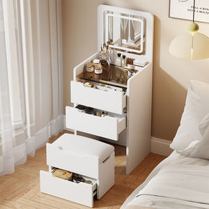 Armoire de rangement moderne princesse à miroir éclairé chambre à coucher petit appartement chevet poste de maquillage intégré coiffeuse - Product Image 3