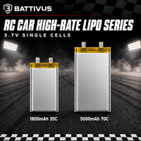 Cellule de batterie LiPo à décharge élevée 3.7V 1800mAh 35C et 5000mAh 70C, vente en gros, pour modèles de voitures RC, cellule nue en sachet, OEM