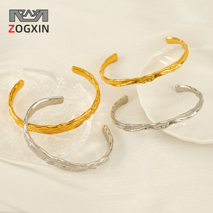 Zogxin Irregular Lava <b>Bracelet</b> Gold Silver <b>Adjustable</b> Women's Jewelry Fashion Cuff <b>Bracelet</b> - Product Image 1