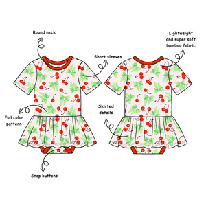 Venta al por mayor de fábrica: Nuevo diseño personalizado de pelele de verano para bebé, vestido de manga corta de sarga fresca de bambú para niñas pequeñas - Product Image 5