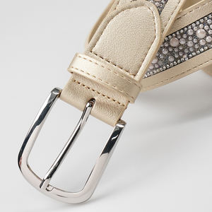 Özel logo inci elmas Pin toka ile Faux deri kemerler bayanlar için sıska çivili Rhinestone PU deri bel kemerleri kot - Product Image 6