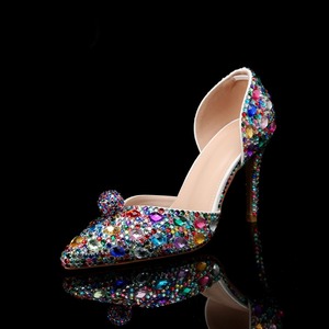 Sandales à talons aiguilles pour femmes, à bout pointu, ornées de strass colorés, avec design ajouré sur le côté et décorations en forme de boule, idéales pour les soirées et mariages - Product Image 2