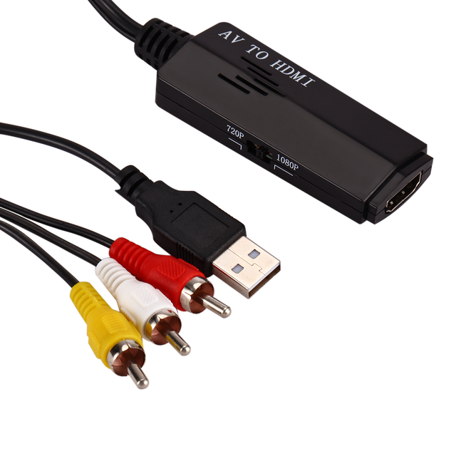 Mini RCA Composite CVBS AV to HDMI Video Audio Converter Adapter Supporting PAL/NTSC with USB Charge Cable for Pc xbox ps4 Tv Vh