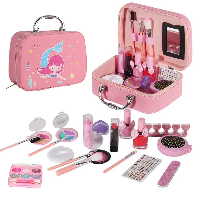 High Quality Fashion Beauty Children Safe Non-toxic Mermaid Handbag Makeup Toy Set for Girls Gift