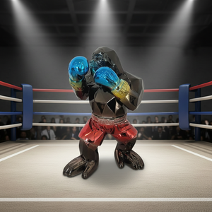 Luxury Boxing <strong>Gorilla</strong> Statue Chrome Plated Resin Geometric Kong Sculpture Large for Office Power Decor &amp; Fitness Gift - Product Image 2