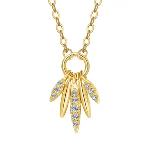RINNTIN APN38 Wholesale Silver 925 Cluster Strand Seed Pod Floral Botanical Zircon Pendant Necklaces Gold Plated Chain Necklaces