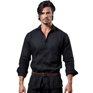 2023 nueva <span class=keywords><strong>camisa</strong></span> de crepé de algodón y <span class=keywords><strong>lino</strong></span> Vintage para hombre, <span class=keywords><strong>camisa</strong></span> de solapa de Color sólido de <span class=keywords><strong>Amazon</strong></span> al por mayor - Product Image 5