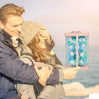 Bunga Buatan Tangan Berbentuk Beruang Warna Polos untuk Hari Valentine, Ulang Tahun, dan Hari Ibu, Pernikahan, dengan Kotak Hadiah Biru 10 inci