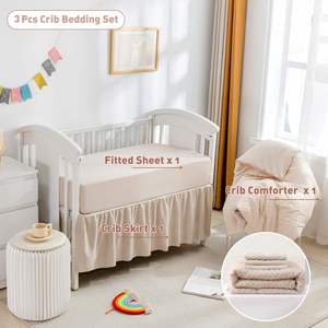 3 Piece Jacquard Tufted Geometric Crib Bedding Set Includes Skirt <b>Blanket</b> and Sheet - Product Image 3