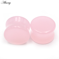 Alisouy Lot de 2 plugs d'oreille ronds roses en verre massif évasé de 8mm-25mm, dilatateurs, écarteurs, boucles d'oreilles, bijoux de piercing corporel