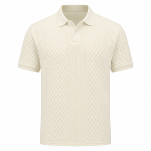 Polo de Manga Corta Tejido Beige para Hombre con Logotipo Personalizado, Color Sólido, Casual, Transpirable, Corte Regular, Estilo Piqué de Algodón - Product Image 4