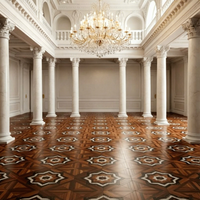 Parquet en noyer artisanal de luxe de qualité palais pour grandes villas avec incrustation octogonale en marbre noir et blanc