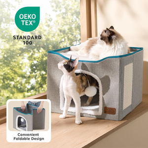 Cuccia per Gatti con Scaffale Contenitore e Tiragraffi a Palla Soffice, Grotta per Gatti Grigia per Scaffale Contenitore Pieghevole Multiplo a Cubo per Gatti - Product Image 4