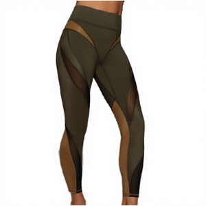 High Elastic Waist Women's Gym Workout <b>Leggings</b> <b>Pockets</b> Custom Logo Color Contrast Splicing Stretchy Yoga Pants Solid Quick Dry - Product Image 2