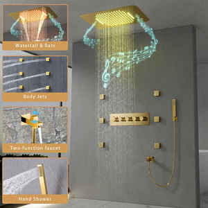 Set <span class=keywords><strong>Doccia</strong></span> Termostatico Multifunzione Dorato per Bagno, con Soffione Musicale a Soffitto, Effetto Pioggia e Massaggio, per Ingrosso - Product Image 4