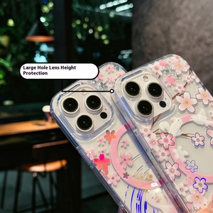 Étui de téléphone portable magnétique Floral Laser Sense avancé pour iPhone 16 15Pro Max 14Pro Realme Google et TCL étui de protection - Product Image 3
