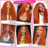 Perruque frontale en dentelle HD 13x6 Orange Ginger, cheveux humains brésiliens ondulés profonds et bouclés, colorée, pour femme, 30 pouces, densité 180