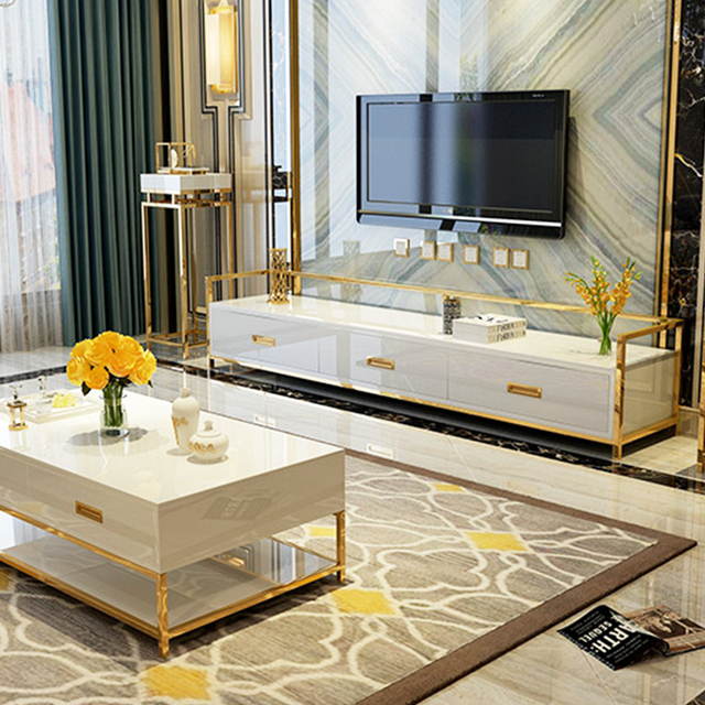 Tv Stand Luxury Living Room Furniture Modeles De Complet Tv Cabinet Table Modern Gold Silver Stainless Steel Tv Stand