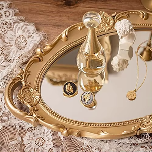 High Quality Wedding Home Decor Round Gold <b>Mirror</b> <b>Vanity</b> Tray Serving Tray for Room Decor Oval Antique Serving <b>Makeup</b> Organizer - Product Image 4
