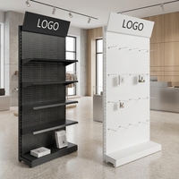Étagères métalliques modernes portables et écologiques à niveaux pour magasins de détail, présentoirs à panneaux perforés, autoportants, faciles à assembler, pour rangement et décoration