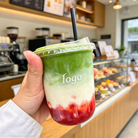 Gobelets jetables en U de 90 mm (10-16 oz) personnalisés avec logo imprimé, avec couvercles à bec verseur et pailles, pour matcha et café – Vente en gros