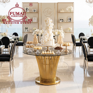 Mesa redonda de lujo para pastel de bodas, candelabro de cristales, mesa de cristal de lujo para pastel - Product Image 4