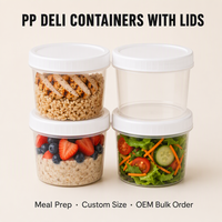 Ronde plastic deli-containers met schroefdop, 8oz, lekvrij, sausbakje, koelkast, groente- en fruitopslag, keukenpot, groothandel, bulkset