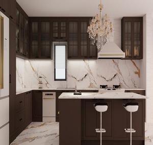 BAILOM Mobili da Cucina Modulari Personalizzabili Eleganti Marrone Scuro con Ante in Vetro, Cucina con Isola in Marmo Stile Shaker su Misura - Product Image 2