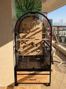 Maison de luxe moderne pour perroquets à usage domestique – <span class=keywords><strong>Cage</strong></span> spacieuse de style villa en fer et bois durable, avec verre transparent anti-éclaboussures et design peu encombrant - Product Image 2